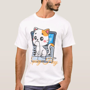 Pittige hooi grappige kat bijtende koord kawaii ku t-shirt