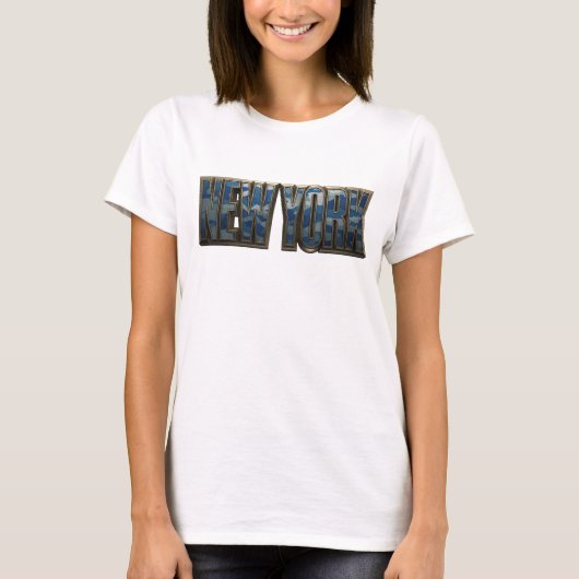 Pittige Navy NEW YORK Tekst Design T-shirt (Voorkant)