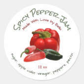 Pittige peper Jam met rode en groene paprika's Ronde Sticker (Voorkant)