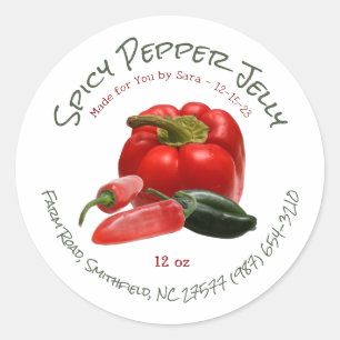 Pittige Peper Jelly met Rode en Groene Peppers Ronde Sticker