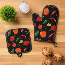 Pittige pepers oven Mitt & Pot houder set