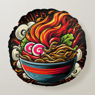 Pittige Ramen Japanse Noodle Straatkunst Rond Kussen