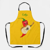Pittige rode chili peper spelen gitaar plezier schort (Voorkant)