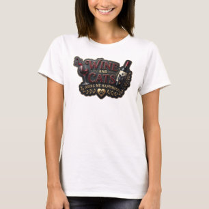 Pittige rode WIJN EN KATTEN BRENGEN ME GELUK T-shirt