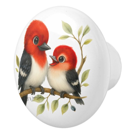 pittige roodharige specht keramische knop (Rechts)