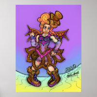 Pittige Steampunk Dame Met Hoed En Vleugels Kunst
