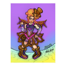 Pittige Steampunk Dame Met Hoed En Vleugels Kunst