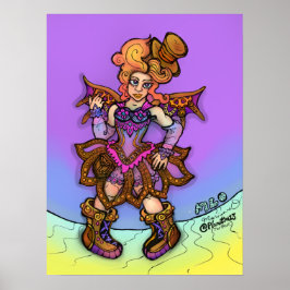 Pittige Steampunk Dame Met Hoed En Vleugels Kunst Poster
