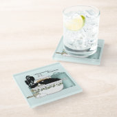 Pittige Tuxedo Kat Vintage Kom Aqua Retro Keuken  Glazen Onderzetter (Schuin)