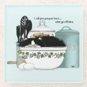 Pittige Tuxedo Kat Vintage Kom Aqua Retro Keuken  Glazen Onderzetter (Voorkant)