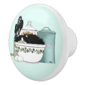 Pittige Tuxedo Kat Vintage Kom Aqua Retro Keuken  Keramische Knop (Rechts)