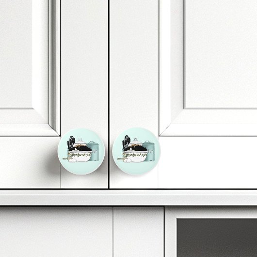 Pittige Tuxedo Kat Vintage Kom Aqua Retro Keuken  Keramische Knop