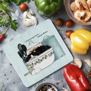 Pittige Tuxedo Kat Vintage Kom Aqua Retro Keuken Snijplank