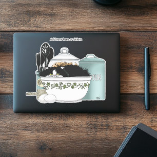Pittige Tuxedo Kat Vintage Kom Aqua Retro Keuken  Sticker