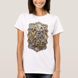 Pittige Zilveren AVONTUUR Tekst Ontwerp T-shirt