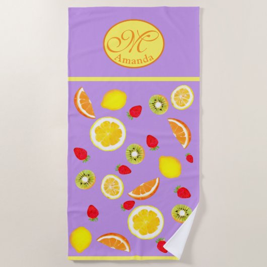 Pittige zomervruchten met monogram strandlaken (Voorkant)