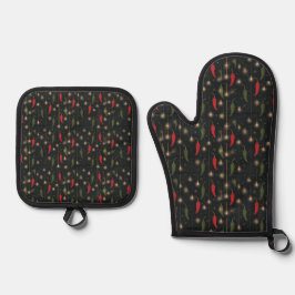 Pittige Zuidwestelijke Kerst Kook Cadeau Ovenwant & Pannenlap Set