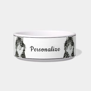 Pittige zwart-wit kat gepersonaliseerd ontwerpbord voerbakje
