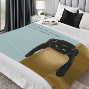 Pittige Zwarte Kat Grappige Vermoeide Humor Blauw Fleece Deken