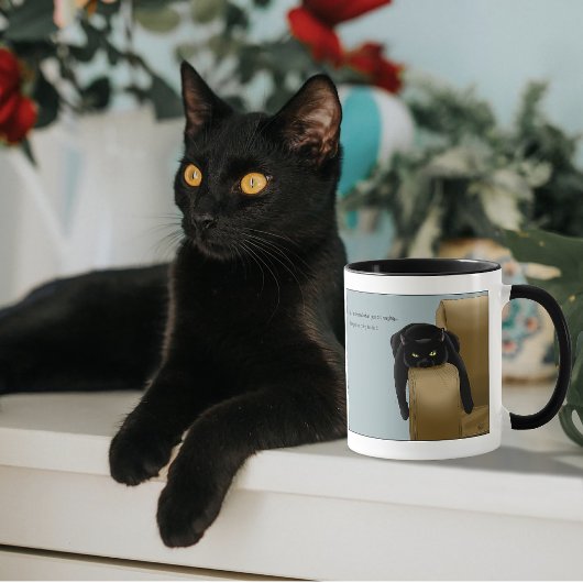 Pittige Zwarte Kat Grappige Vermoeide Humor Blauw Mok