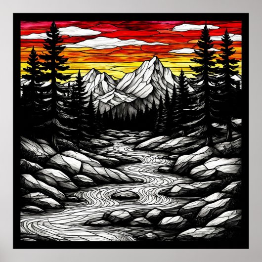 Pittoresk landschap met stromende rivier poster (Voorkant)