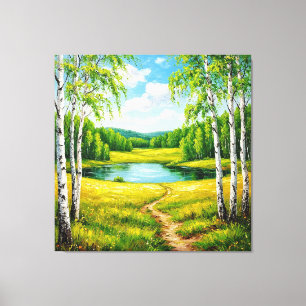 Pittoresk landschap van een serene meer canvas afdruk