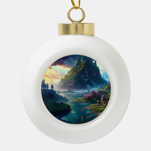 Pittoresk Landschap Vier Keramische Bal Ornament (Voorkant)