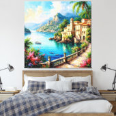 Pittoresk Middellandse Zee kustdorp Canvas Afdruk (Insitu (Slaapkamer))