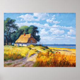 Pittoresk zandpad dat leidt naar een met riet gede poster