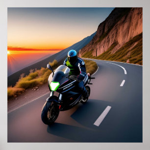 Pittoreske bergmotorrit voor motorliefhebbers poster