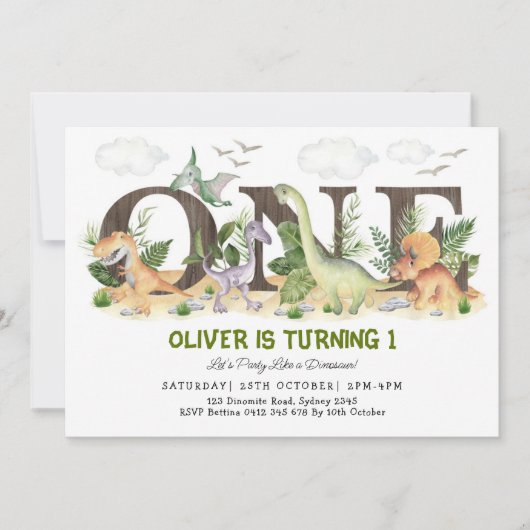 Pittoreske Dinosaurus Wilde Eerste Verjaardagsfees Kaart (Voorkant)