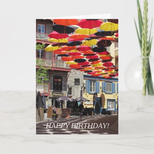 Pittoreske kleurrijke paraplu's en unieke boodscha kaart (Voorkant)