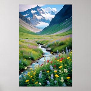 Pittoreske Landschap Bergen Valley Natuur Rustig Poster