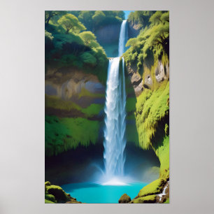 Pittoreske Landschap Bergen Waterval Natuur Poster