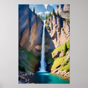 Pittoreske Landschap Bergen Waterval Natuur Poster