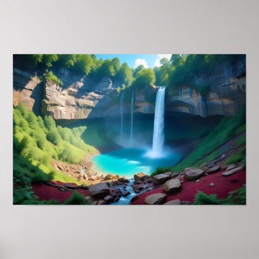 Pittoreske Landschap Bos Waterval Natuur Kalm Poster (Voorkant)