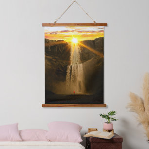 Pittoreske Natuur - waterval tijdens zonsondergang Hangend Wandkleed