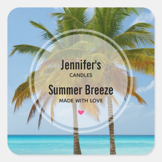 Pittoreske Palmbomen op een Tropisch Strand Kaarse Vierkante Sticker (Voorkant)