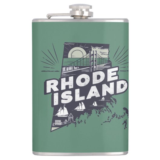 Pittoreske Rhode Island Retro Silhouette  Heupfles (Voorkant)