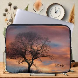 Pittoreske Tree Sunset Twilight Natuur Foto Laptop Sleeve