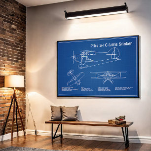 Pitts S-1C - Vliegtuigblauwdruk Plannen AD Poster