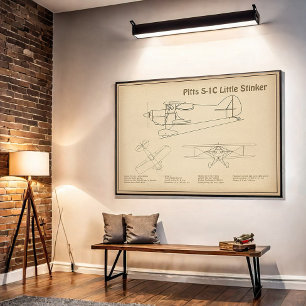 Pitts S-1C - Vliegtuigblauwdruk Plannen SD Poster