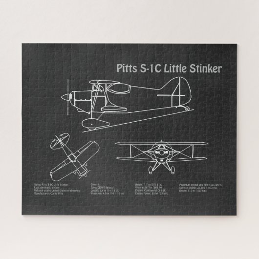 Pitts S-1C - Vliegtuigblauwdruk Plans PD Legpuzzel (Horizontaal)
