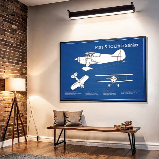 Pitts S-1C - Vliegtuigblauwdrukplannen ABD Poster