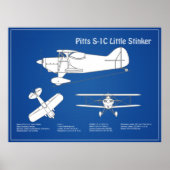 Pitts S-1C - Vliegtuigblauwdrukplannen ABD Poster (Voorkant)