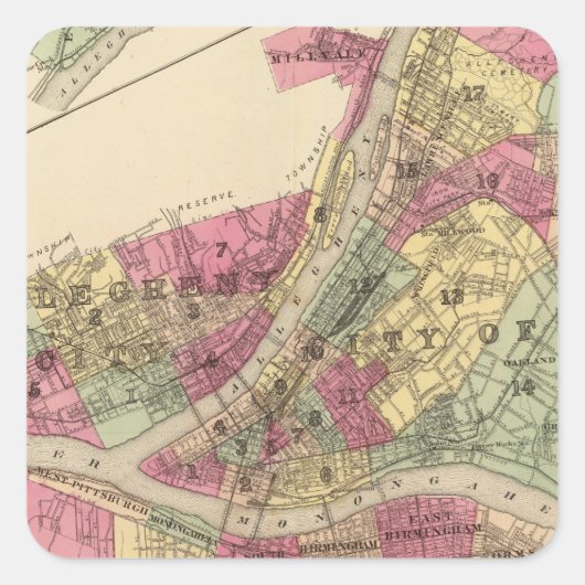 Pittsburgh, Allegheny Vierkante Sticker (Voorkant)