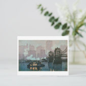 Pittsburgh bij nacht, Hiroshi Yoshida, Woodcut Briefkaart (Staand voorkant)