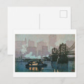 Pittsburgh bij nacht, Hiroshi Yoshida, Woodcut Briefkaart (Voorkant / Achterkant)