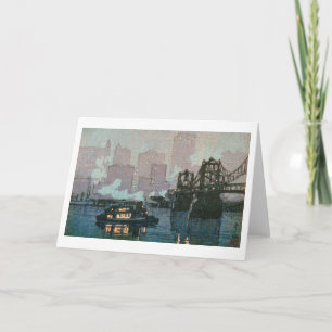 Pittsburgh bij nacht, Hiroshi Yoshida, Woodcut Kaart