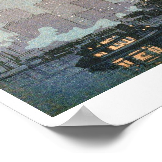 Pittsburgh bij nacht, Hiroshi Yoshida, Woodcut Poster (Hoek)